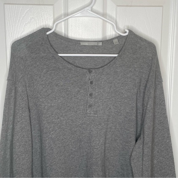 Vince Raw Edge Long Sleeve Henley T-Shirt in Gray L - Picture 5 of 15